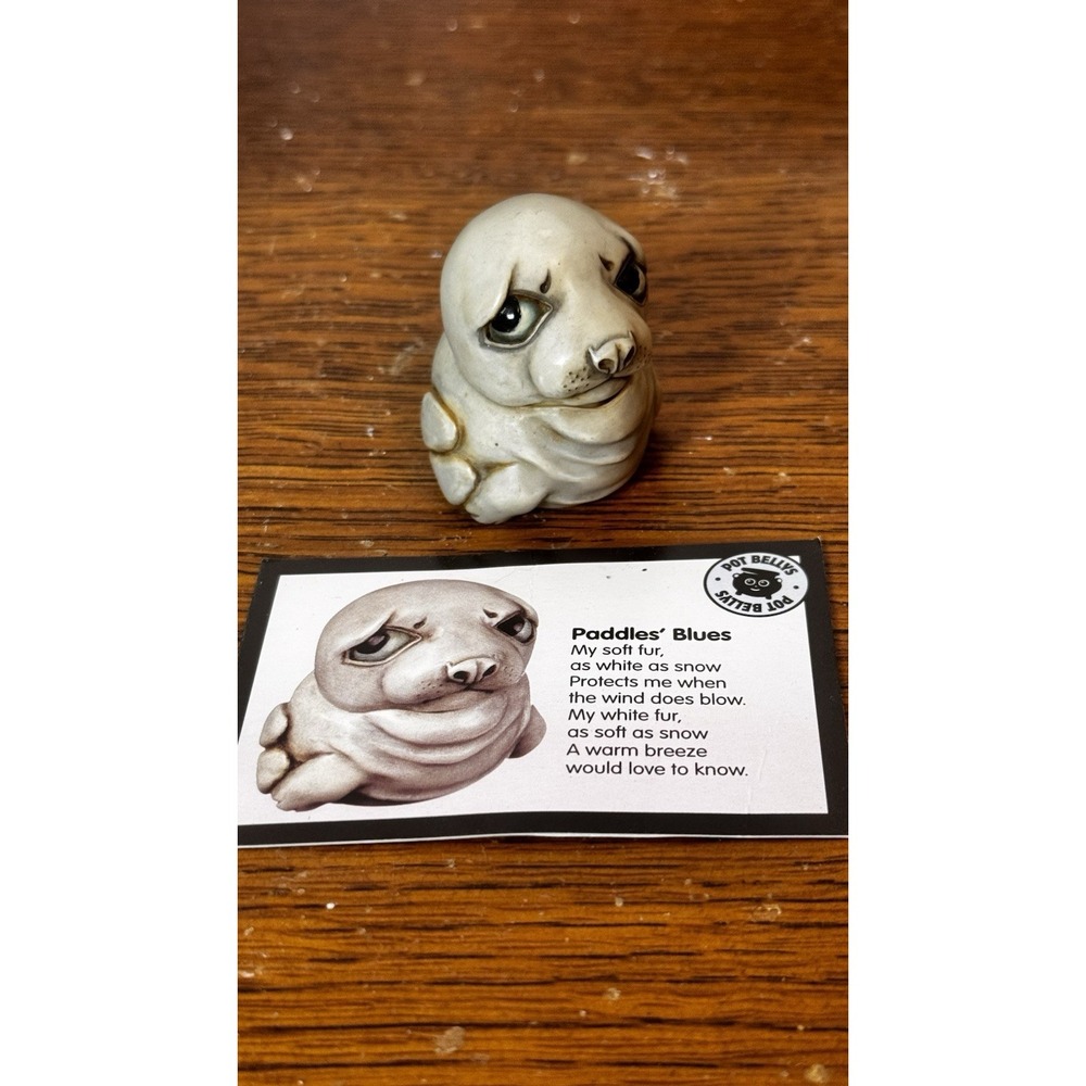 Pot Bellys Paddles Blues Seal Figurine Trinket Box w Box Card Harmony Ball